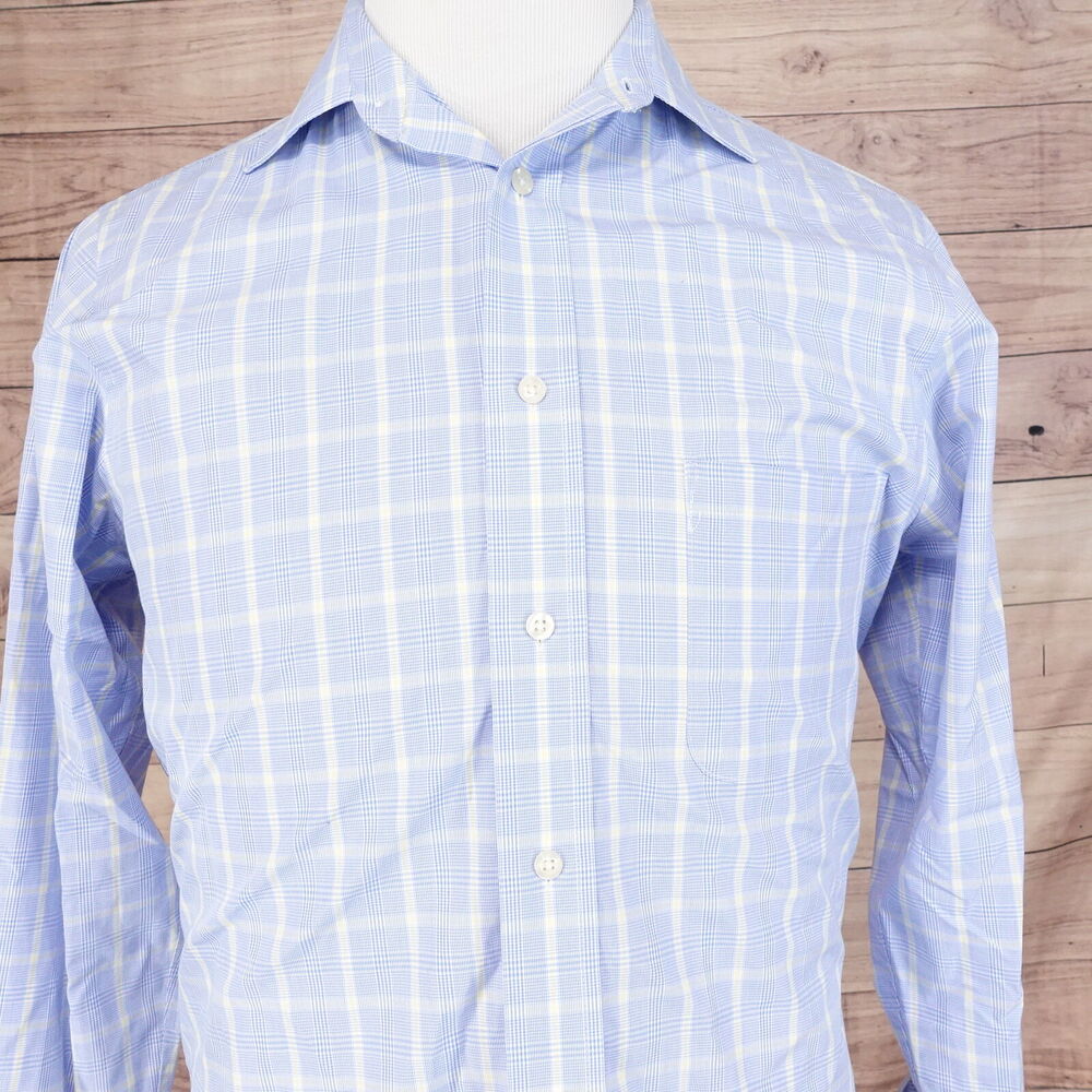 CHAPS REGULAR FIT STRETCH COLLAR BLUE YELLOW WRINKLE FREE DRESS SHIRT 15‎ 32/33